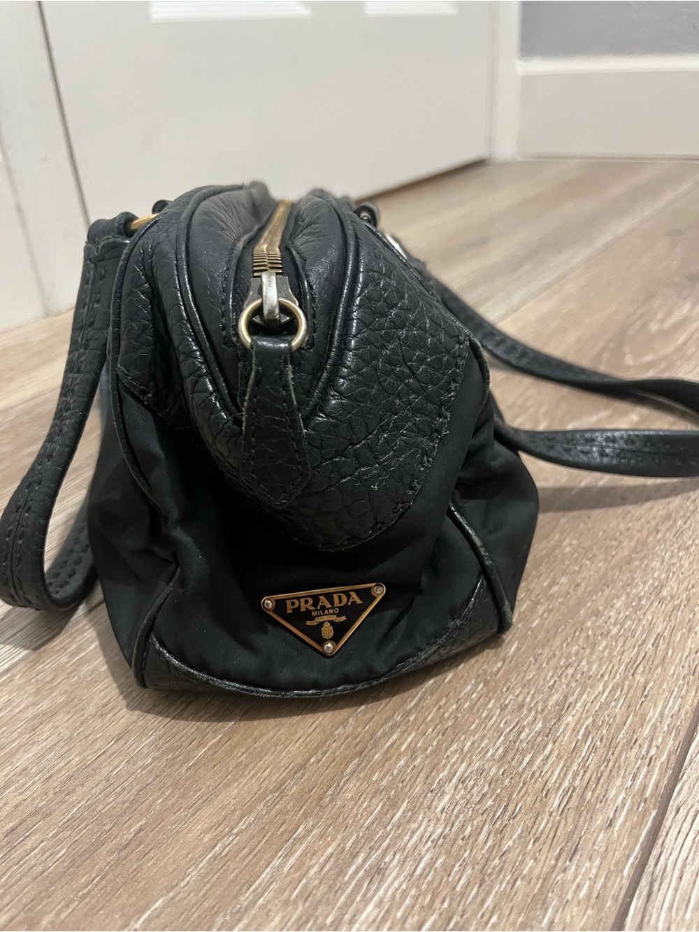 Vintage Prada Tessuto Nylon and Vitello Leather Bowler or Bauletto bag